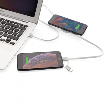 Logotrade profilprodukter bild: 3-i-1 kabel med 5W bambu trådlös laddare