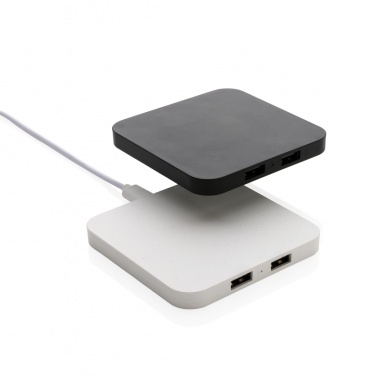 Logotrade reklamprodukter bild: 10W trådlösa laddare m. USB portar RCS återvunnen plast