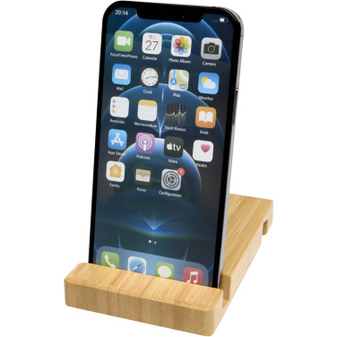 Logotrade profilprodukter bild: Bubup ställ med två vinklar för surfplatta och telefon av bambu