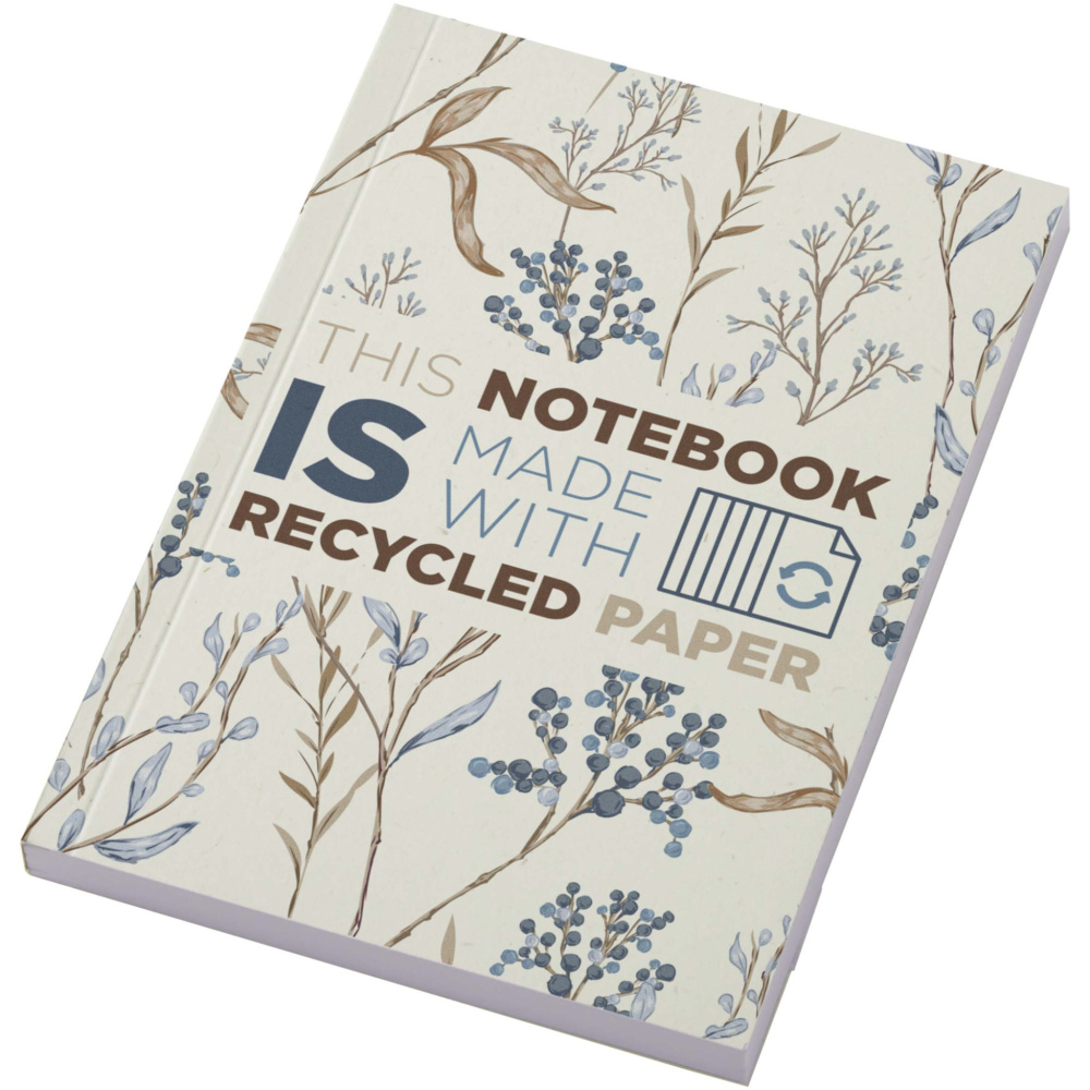 Logotrade profilprodukter bild: Novella Austen A6 anteckningsbok med mjukt omslag av återvunnet material, 100 ark