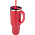 Sydney dubbelväggig vakuumisolerad kopparmugg med sugrör, 1 200 ml, Röd