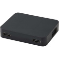 Gaia 4-portars USB-hubb med USB-A- och Typ-C-utgång och dubbla ingångar – tillverkad av återvunnen plast, Helsvart